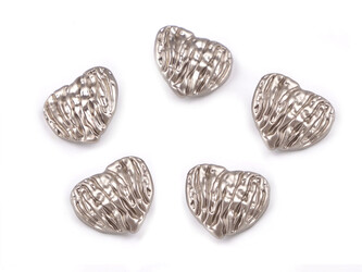 Kovový knoflík tepané srdce velikost 28" - 5 ks - 1 nikl