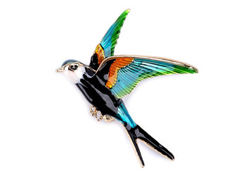 Brož ptáček - 1 ks - 2 zelená smaragdová