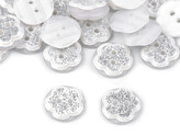 Knoflík květ s glitry velikost 20" - 50 ks - 1 bílá stříbrná