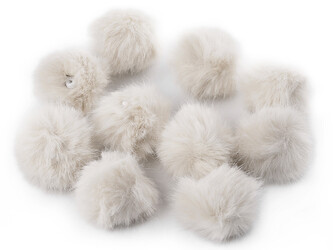 Kožešinová bambule s poutkem Ø4,5 cm - 10 ks - 1 Off White