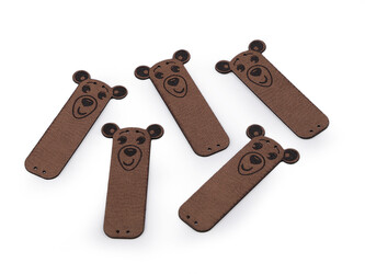 Nášivka / štítek z eko kůže medvídek - 5 ks - 4 hnědá