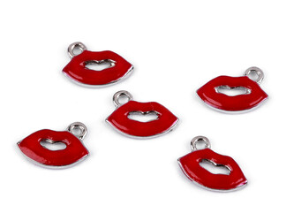 Kovový přívěsek / taháček na zip rty, pírko, lízátko, srdce, muchomůrka - 5 ks - 1 červená rty