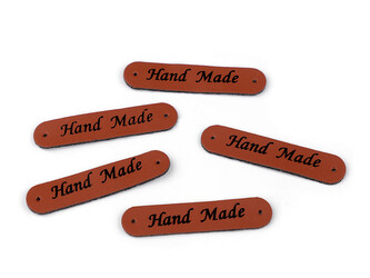 Nášivka / štítek z eko kůže Hand Made 10x48 mm - 50 ks - 7 hnědá koňak mat