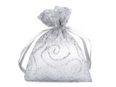Dárkový pytlík 6,5x9 cm organza s glitry - 100 ks - 6 šedá nejsvětlejší stříbrná
