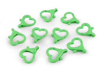 Kovová lakovaná karabina srdce průvlek 15 mm - 10 ks - 4 zelená past.sv.