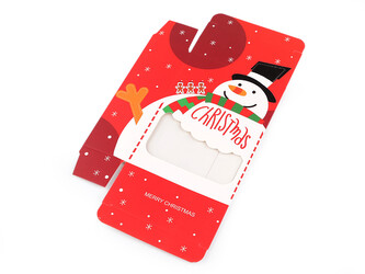 Vánoční dárková krabička s průhledem sněhulák, strom - 12 ks - 1 červená