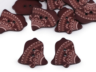 Knoflík dekorační zvoneček, vločka, chaloupka - 10 ks - 6 hnědá zvoneček