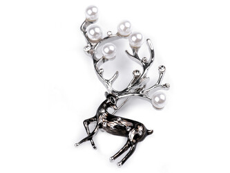 Brož s broušenými kamínky a perlami jelen - 1 ks - 2 antracit