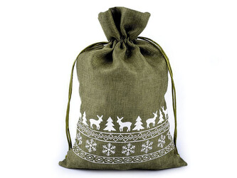 Vánoční dárkový pytlík 20x30 cm imitace juty - 10 ks - 2 zelená khaki