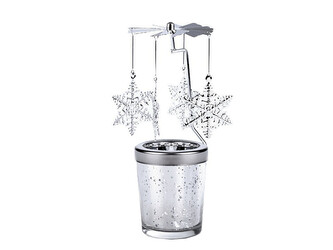 Otočný vánoční svícen / kolotoč - 1 ks - 3 stříbrná vločka