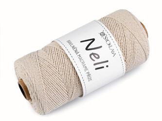 Bavlněná příze macrame Neli Ø2 mm 240 g rozčesávací - 1 ks - režná světlá