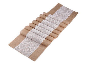 Běhoun / ubrus jutový s krajkou 30x270 cm - 1 ks - režná přírodní