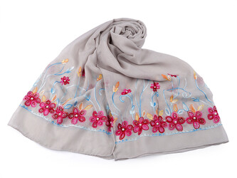 Šátek / šála vyšívaná 70x180 cm - 1 ks - 14 šedá světlá