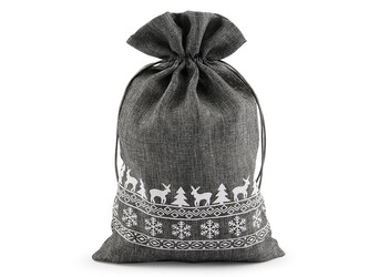 Vánoční dárkový pytlík 20x30 cm imitace juty - 10 ks - 3 šedá