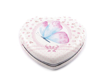 Kosmetické zrcátko srdce s motýlem - 1 ks - 1 béžovobílá