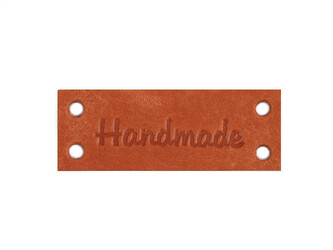 Kožená cedulka / štítek Handmade, With love 16x44 mm - 10 ks - 3 hnědá koňak