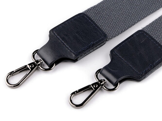 Textilní ucho / popruh na tašku s karabinami šíře 3,8 cm - 1 ks - 10 modrošedá černý nikl