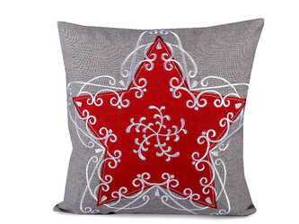 Vánoční povlak na polštář 40x40 cm vyšívaný - 2 ks - 1 šedá hvězda