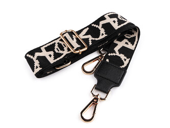 Textilní ucho / popruh na tašku s karabinami šíře 3,8 cm - 1 ks - 6 černá zlatá