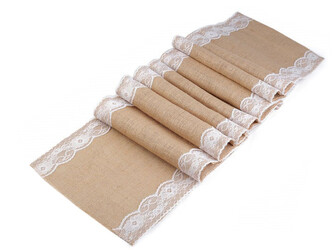 Běhoun / ubrus jutový s krajkou 30x300 cm - 1 ks - 1 režná přírodní