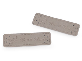 Eko kůže cedulka / ozdoba / nášivka Handmade 15x50 mm - 50 ks - 10 šedá neutrální