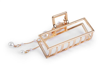 Skřipec do vlasů kovový s perlovým přívěskem - 1 ks - 2 zlatá