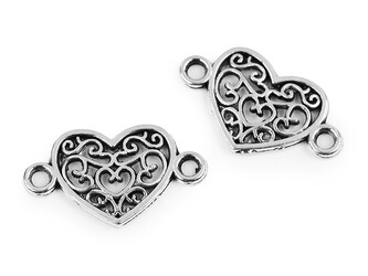 Filigránový dekorační našívací motýl, mandala, srdce, strom života - 20 ks - 12 platina srdce