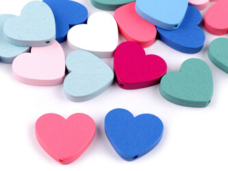 Dřevěné korálky srdce 20x23 mm - 100 ks - mix