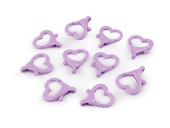 Kovová lakovaná karabina srdce průvlek 15 mm - 10 ks - 2 fialová sv.