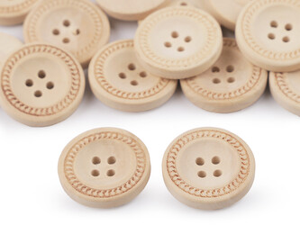 Dřevěný dekorační knoflík čtyřdírkový - 50 ks - přírodní