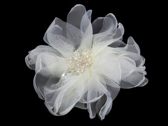 Brož květ s broušenými korálky Ø10 cm v krabičce - 1 ks - 2 krémová nejsvět.