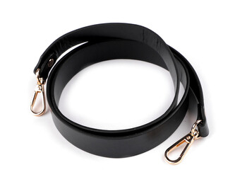 Koženkový popruh / ucho na kabelku s karabinami šíře 2,4 cm - 1 ks - 3 černá zlatá