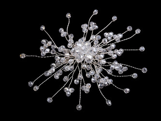 Brož se skleněnými broušenými korálky Hand made - 1 ks - 1 crystal stříbrná