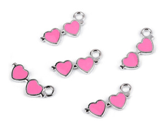 Kovový přívěsek / taháček na zip rty, pírko, lízátko, srdce, muchomůrka - 5 ks - 4 růžová sv. srdce