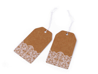 Papírová visačka / jmenovka s potiskem 50x90 mm - 100 ks - 1 hnědá přírodní krajka