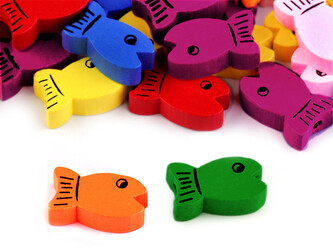 Dřevěné korálky ryba - 1500 ks - (12x19 mm) mix č. 2