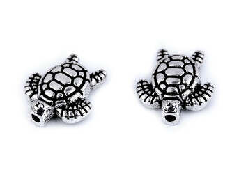 Kovová ozdoba mořská želva 12x13 mm - 20 ks - platina s patinou