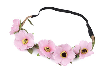 Pružná čelenka do vlasů s květy - 1 ks - růžová sv.