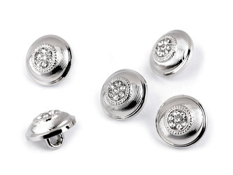 Kovový knoflík s kamínky velikost 16" - 50 ks - nikl crystal