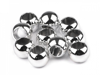 Plastové korálky Metalic s velkým průvlekem 8x10 mm - 100 ks - 1 stříbrná