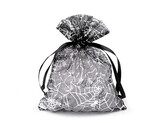 Dárkový pytlík pavučina / Halloween 13x18 cm organza - 10 ks - 1 černá stříbrná