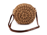 Háčkovaná kabelka z rafie - lýka se zipem crossbody Ø25 cm - 1 ks - 1 hnědá přírodní