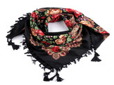 Šátek folklór květy růží s třásněmi 90x90 cm - 1 ks - 8 černá