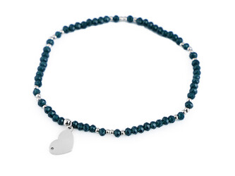 Náramek s broušenými korálky z nerezové oceli  - srdce - 1 ks - 4 zelená tm.