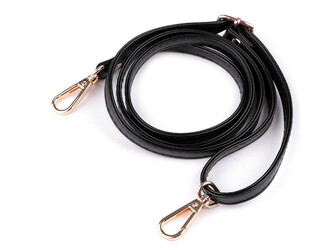 Koženkový popruh / ucho na kabelku s karabinami šíře 1 cm - 1 ks - 1 černá zlatá