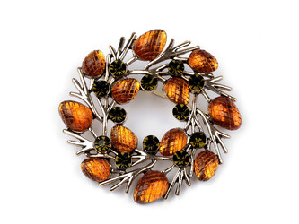 Brož s broušenými kamínky věneček, sáňky - 1 ks - 4 oranžový jantar