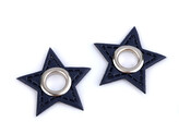 Průchodka s koženkovou hvězdou k našití, průvlek 8 mm - 20 ks - 4 modrá tmavá nikl