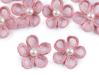 Monofilový květ s perlou Ø2,5 cm - 10 ks - 3 starorůžová