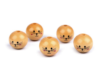 Dřevěné korálky s obličejem zvířátka Ø20 mm - 400 ks - přírodní sv.