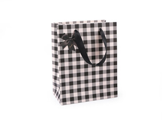 Dárková taška káro s mašlí - 12 ks - 3 černá krémová